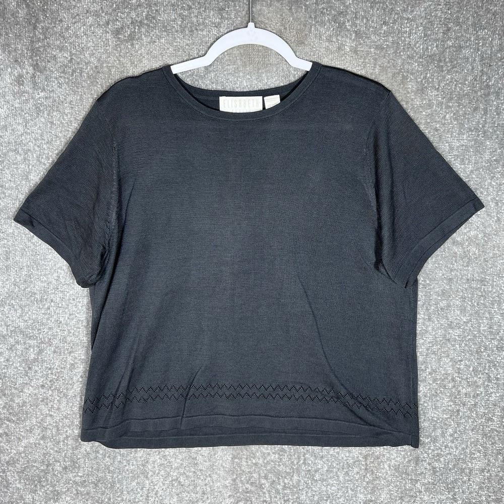 Vintage Elisabeth by Liz Claiborne SILK‎ Top Womens Size 1XP Gray Short Sleeve
